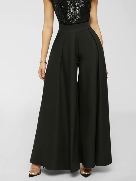 

Autumn A-Line High Waist Loose Plain Fashion Wide leg pants, Black, Wide Leg Pants