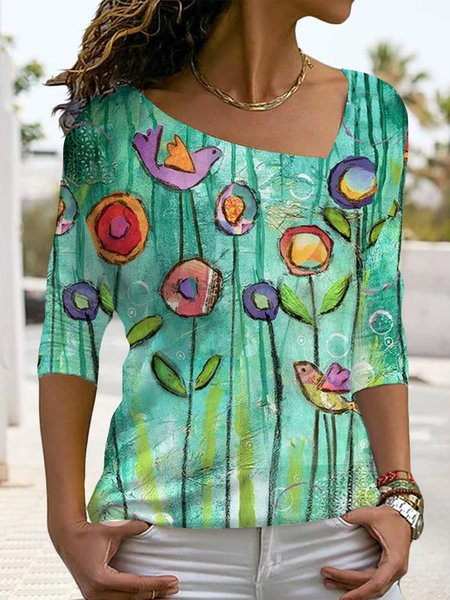 

Abstract rose bird floral blouse T-shirt, Green, T-Shirts
