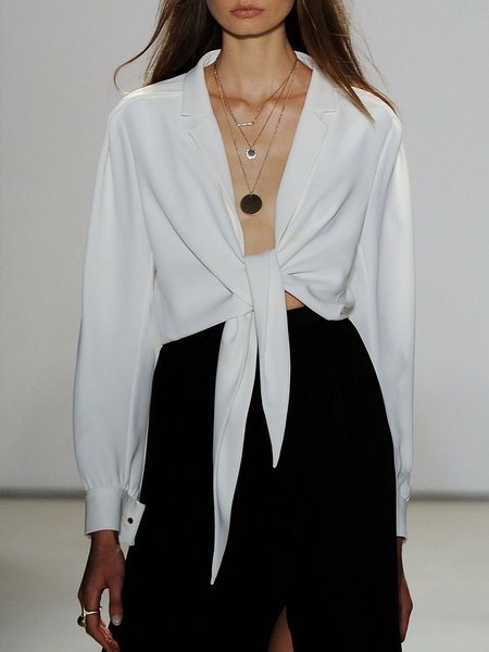 

Daily Long sleeve Elegant Regular Fit Lapel Collar Blazer, White, Others