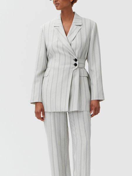 

Regular Fit Striped Simple Daily Blazer, Gray, Blazers