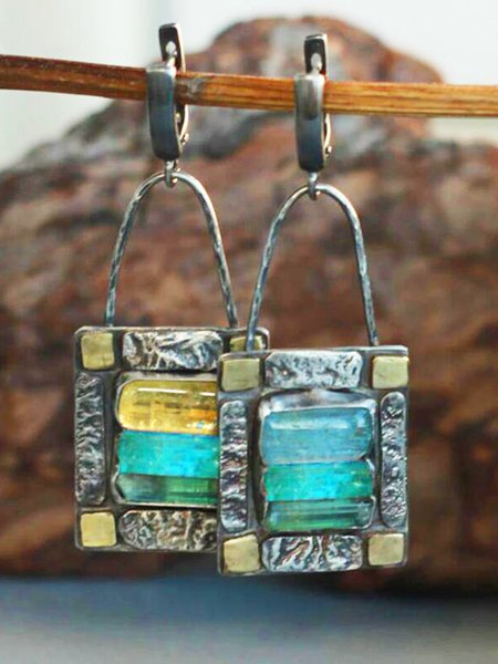 

Casual Vintage Green Blue Crystal Stone Earrings, As picture, Earrings