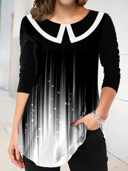 

Casual Shawl Collar Ombre Top, Black-white, Shirts & Blouses