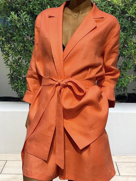 

Autumn No Elasticity Long sleeve H-Line Casual Loose Lapel Collar Blazer, Orange red, Blazers