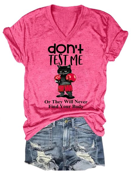 

Dont Test Me Women's Boxing Cat T-Shirt, Pink, T-shirts