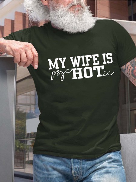 

Men Wife Letter Casual Crew Neck Text Letters T-Shirt, Darkgreen, T-shirts
