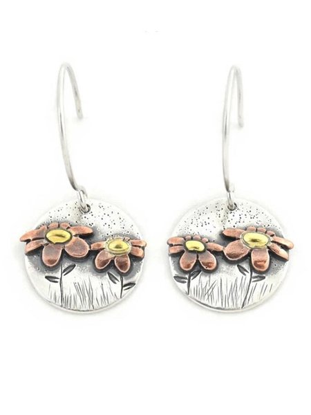 

Ethnic Vintage Contrast Floral Geometric Earrings, Silver, Earrings