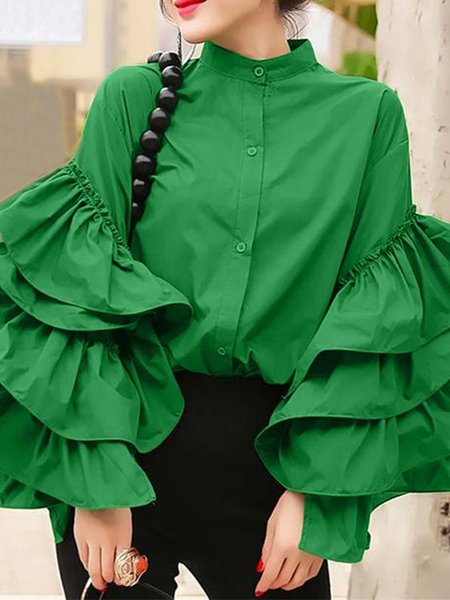 Regular Fit Urban Long Sleeve Blouse, Green, Blouses and Shirts