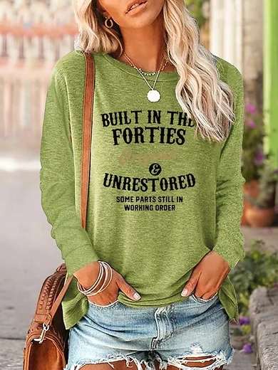 

JFN Crew Neck Text Letters Loose T-Shirt, Green, T-Shirts