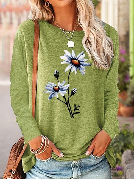 

Loose Casual Floral T-Shirt, Green, T-Shirts