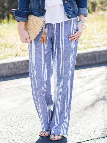

Striped Loose Casual Pants, Blue, Pants