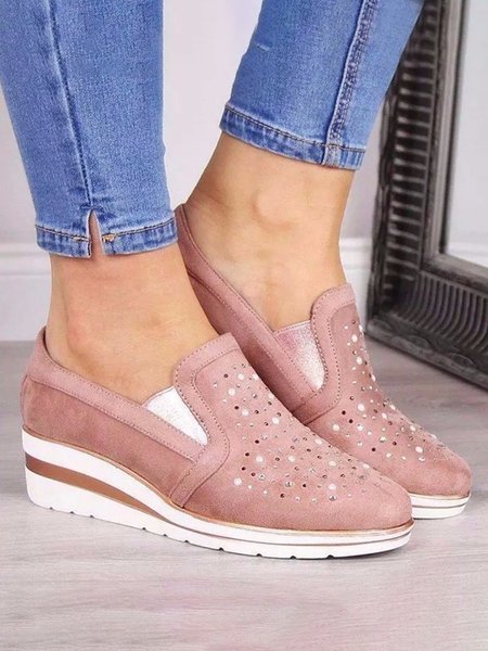 

Comfortable Rhinestone Slope Casual Shoes, Pink, Creepers & Wedges