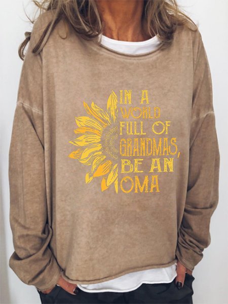 

Women Funny Grandma In a World Full of Grandmas be an Oma Sunflower Loose Simple Sweatshirt, Khaki, Hoodies&Sweatshirts