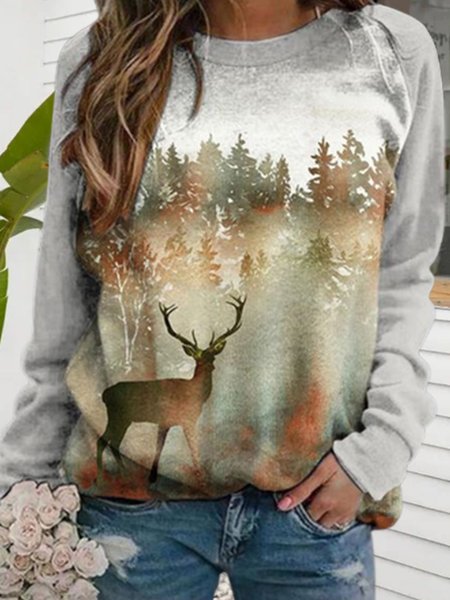 

Crew Neck Landscape Print Vacation Sweatshirt, Multicolor, Hoodies & Sweatshirts