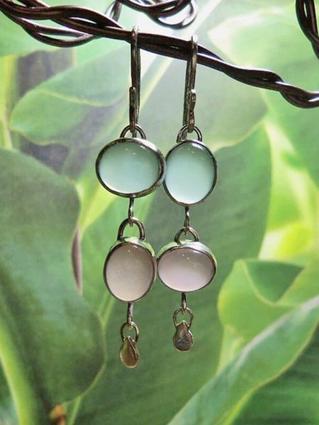 

Bohemian Natural Crystal Contrast Color Distressed Earrings Ethnic Style Earrings Dress Matching, Silver, Earrings