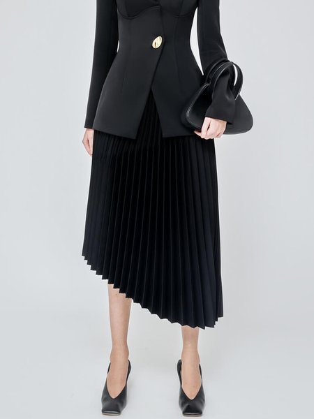 

A-Line Elegant Plain Daily Skirt, Black, Midi Skirts