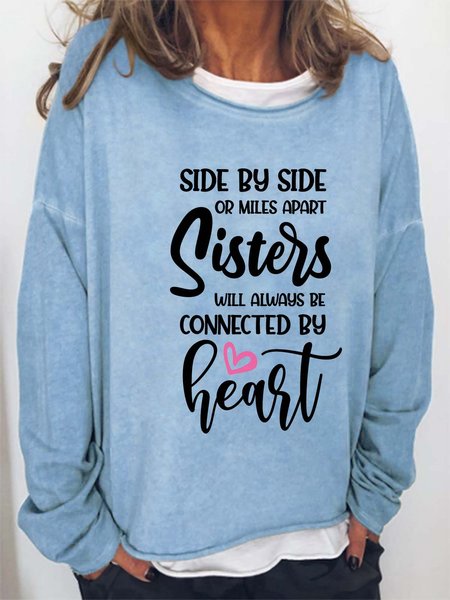

Women Cordate Sisters Letter Casual Sweatshirt, Light blue, Hoodies&Sweatshirts