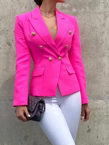

Autumn H-Line Long sleeve Urban Plain Lapel Collar Commuting Blazer, Rose red, Blazers