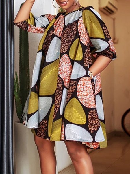 

Vacation Crew Neck Half Sleeve Loose Polka Dots Printed Dress, Multicolor, Midi Dresses