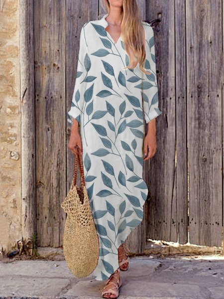 

Casual Foliage Design V-Neck Long Sleeve Dress, Green, Dresses