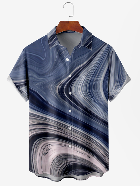 

Men's Art Print Moisture Wicking Fabric Fashion Lapel Short Sleeve Shirts, Blue, Men's Floral shirt