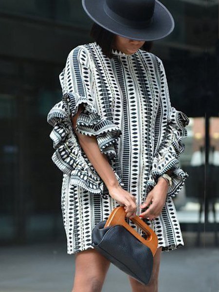 

Loose Ethnic Striped Printed Three Quarter Dress, Stripe, Mini Dresses