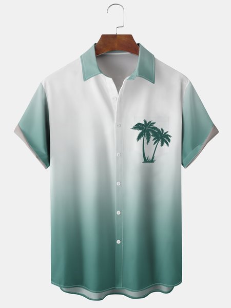 

Men's Coconut Tree Print Casual Breathable Hawaiian Short Sleeve Shirt, Green, Men's Floral shirt