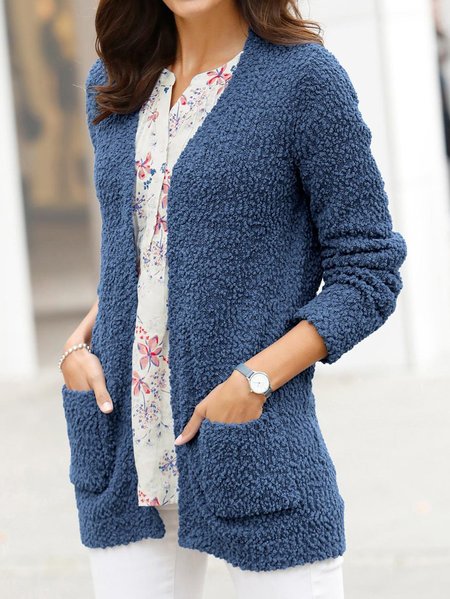 

Women Casual Plain Autumn Natural Daily Long sleeve Cotton-Blend Mid-long H-Line Coat, Blue, Outerwear