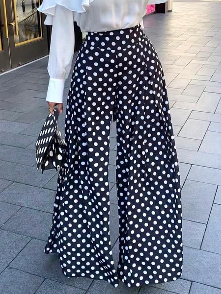

Urban Polka Dots Regular Fit Fashion Pants, Black-white, Wide Leg Pants