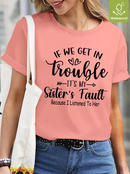 

Women Cordate Sisters Letter Loose Waterproof Oilproof And Stainproof Fabric T-Shirt, Pink, T-shirts