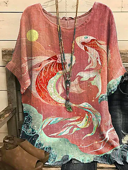 

Crew Neck Animal Vacation Tops, Multicolor, Shirts & Blouses