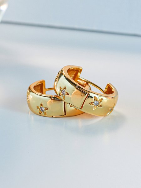 Floral Rhinestone Hoop Earrings Party/Commuter Jewelry, Golden, Earrings