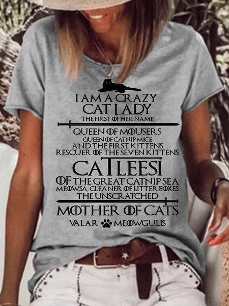 

Womens Catleesi Mother Of Cats Funny Cat Lovers Crew Neck T-Shirt, Gray, T-shirts