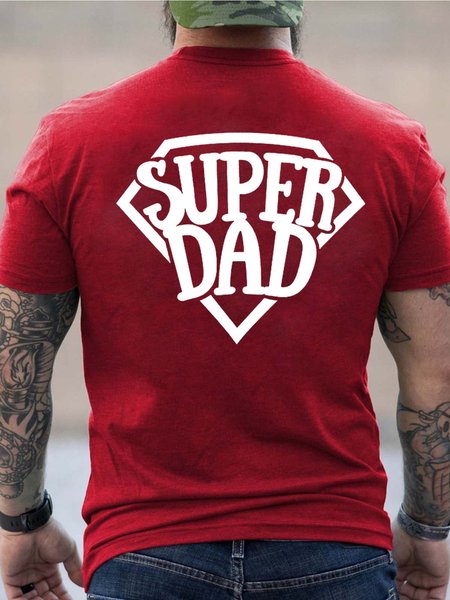 

Men Dad Letters Crew Neck Loose Vintage T-Shirt, Red, T-shirts