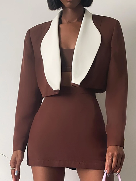 

Autumn T-Line Long sleeve Lapel Collar Urban Loose Blazer, Brown, Blazers