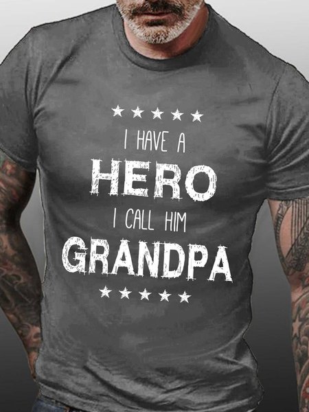 

Men Grandpa Star Letters Casual T-Shirt, Gray, T-shirts