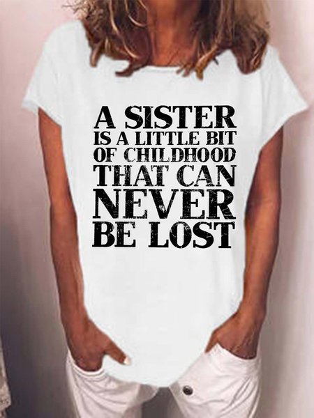 

Women Sisters Letter Casual Crew Neck T-Shirt, White, T-shirts