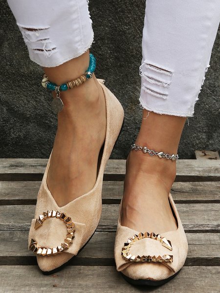 

Large Metal Buckle Commuter Elegant Flat Shoes, Off white, Flats