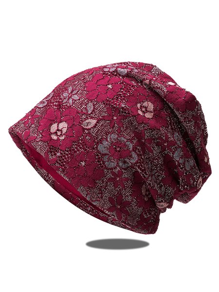 

Thin Retro Breathable Hollow Floral Lace Pullover Hat, Wine red, Women Hats