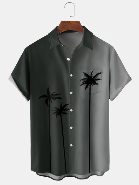 

Men's Coconut Tree Print Casual Breathable Hawaiian Short Sleeve Shirt, Darkgreen, Men's Floral shirt