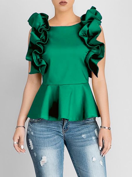 

Crew Neck Urban Regular Fit Sleeveless Tank, Green, Blouses and Shirts
