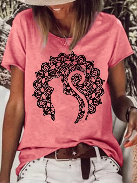 

Womens Beautiful Mandala Cat Crew Neck T-Shirt, Red, T-shirts