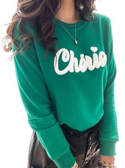 

Crew Neck Casual Text Letters Sweatshirts, Green, Sweatshirts & Hoodies
