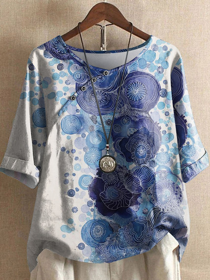 

Casual Geometric Crew Neck Tops, Blue, Shirts & Blouses