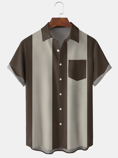 

Men's Striped Print Short Sleeve Shirt, Brown, Men's Floral shirt