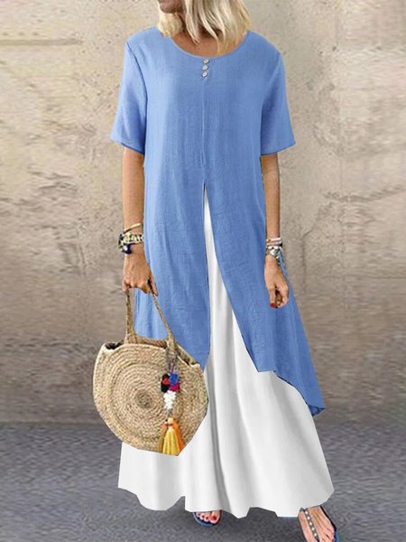 

Casual Plain Crew Neck Dresses, Blue, Dresses