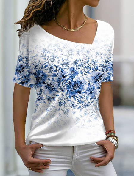 

Square Neck Ombre Regular Fit T-Shirt, Blue, T-Shirts