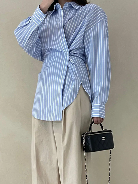 

Autumn Long sleeve Shirt Collar Shirt Collar Casual Daily Blouse, Stripe, Blouses and Shirts