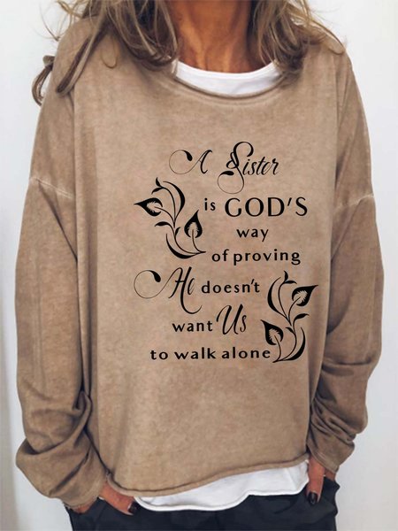 

Women Sisters Floral Letter Loose Casual Sweatshirt, Khaki, Hoodies&Sweatshirts