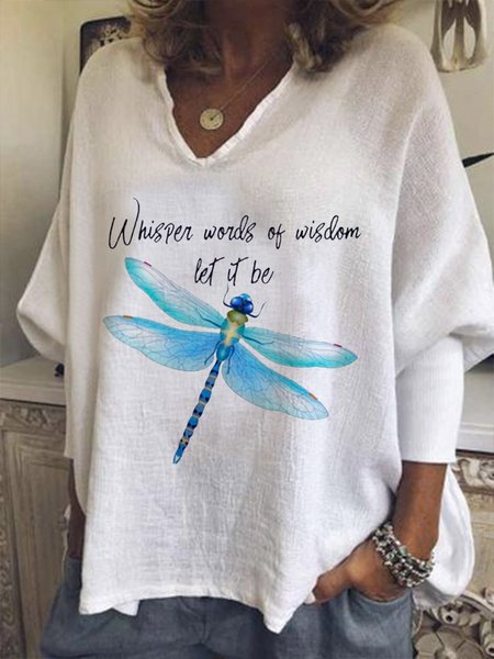 

Vacation V Neck Dragonfly T-Shirt, White, Tops
