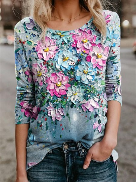 

Regular Fit Crew Neck Casual Top, Multicolor, T-Shirts